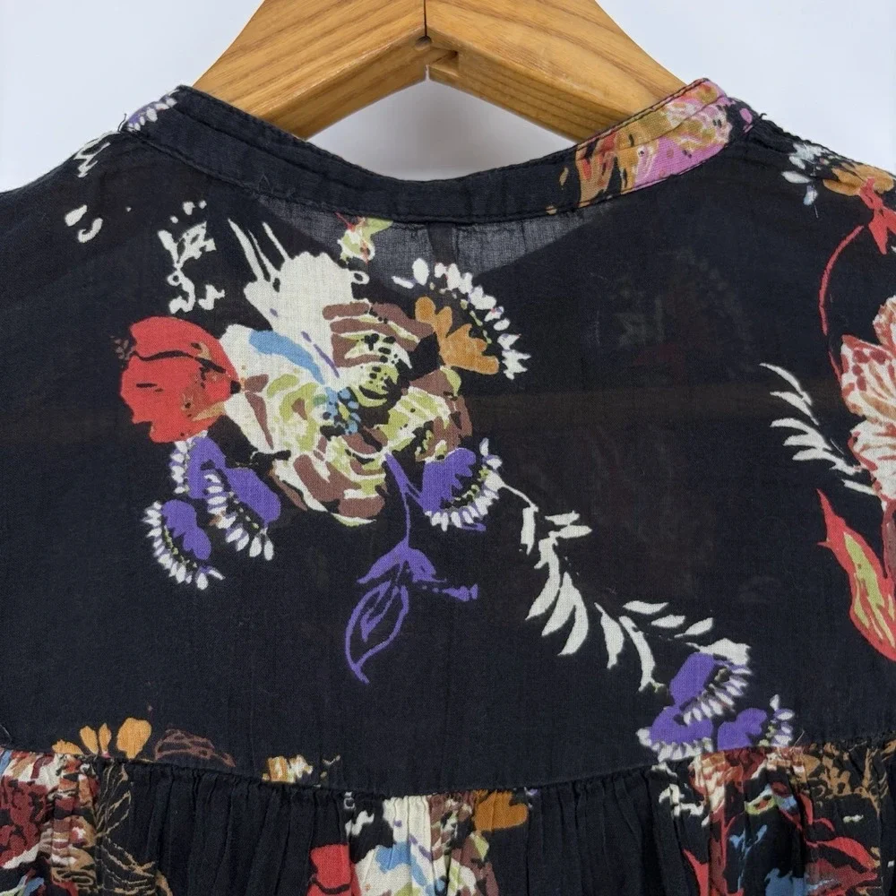 Free People Sweet Escape Top XS Black Floral Baby Doll Flutter Fairy Whimsical
